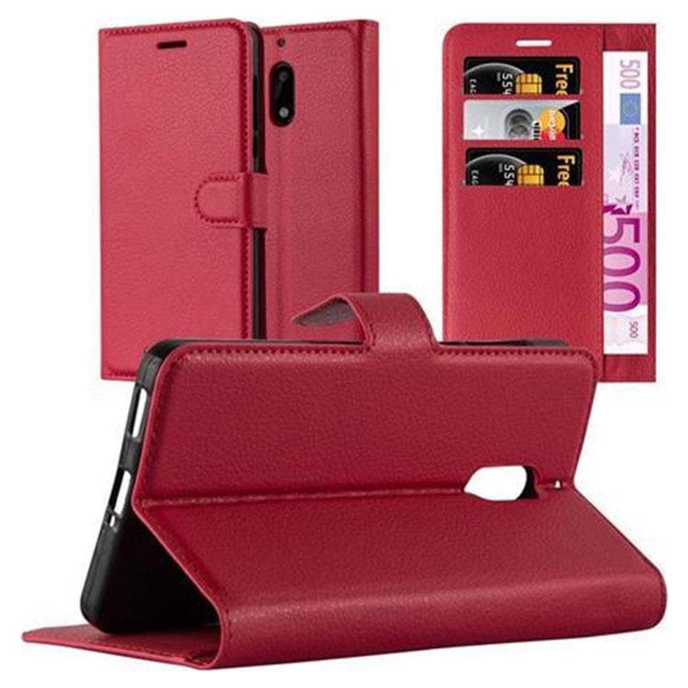 Custodia Compatibile Con Nokia 6 In Rosso Carminio - Coperchio Protettiva Con Chiusura Magnetica, Funzione Stand E Tasca Per Le Carte - Foto 1