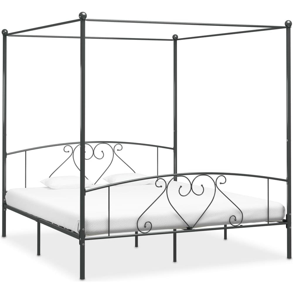 Letto A Baldacchino Grigio In Metallo 200x200 Cm - Foto 1
