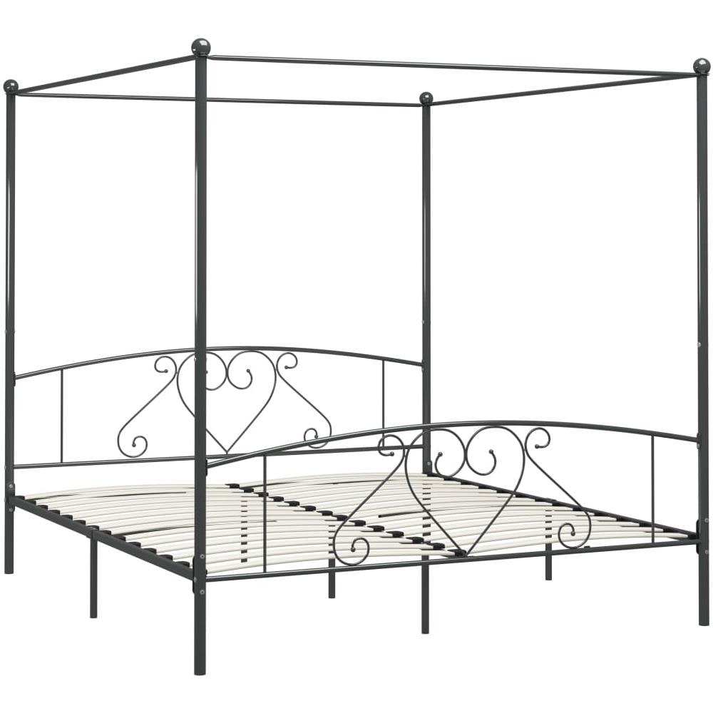 Letto A Baldacchino Grigio In Metallo 200x200 Cm - Foto 2