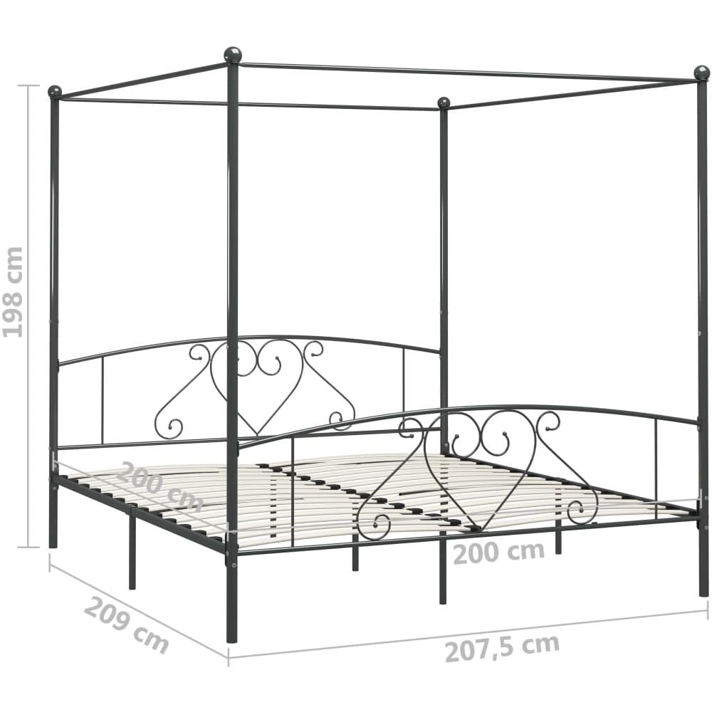 Letto A Baldacchino Grigio In Metallo 200x200 Cm - Foto 5