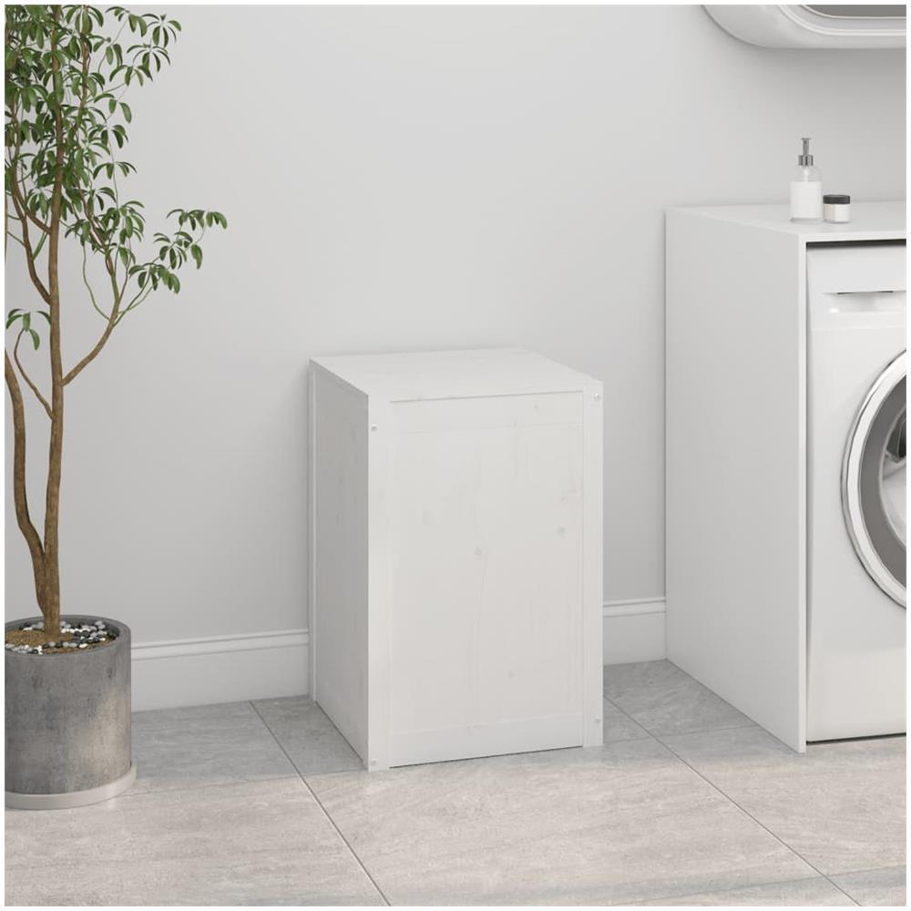 Contenitore Per Bucato Bianco 44x44x66 Cm Legno Massello Pino - Foto 3