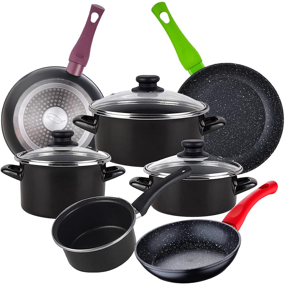 Kenia 7 Pezzi In Acciaio Vetrificato Con Set Di Padelle (18/22/26 Cm) San Ignacio Jolie, Alluminio Forgiato - Foto 1