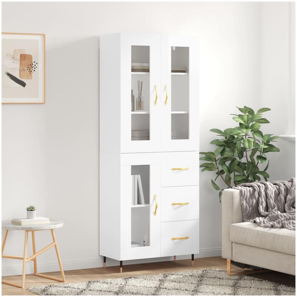 Credenza VidaXL Bianco Lucido, 103,5x35x70 Cm, In Legno Multistrato E Ferro, 3 Ante, Mobile Contenitore Per Soggiorno - 3