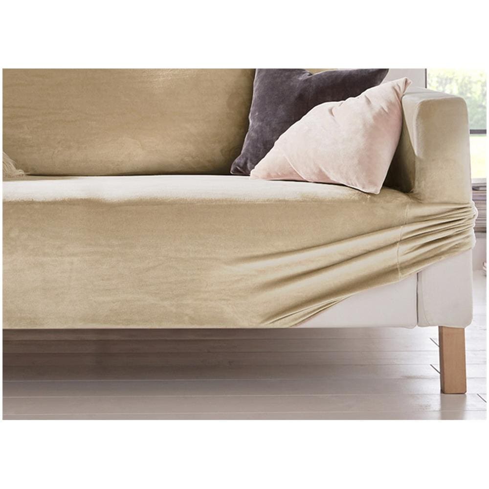 Copridivano Elasticizzato Effetto Velluto Modello Morbidissimo Colore Beige 2 Posti Beige - Foto 2