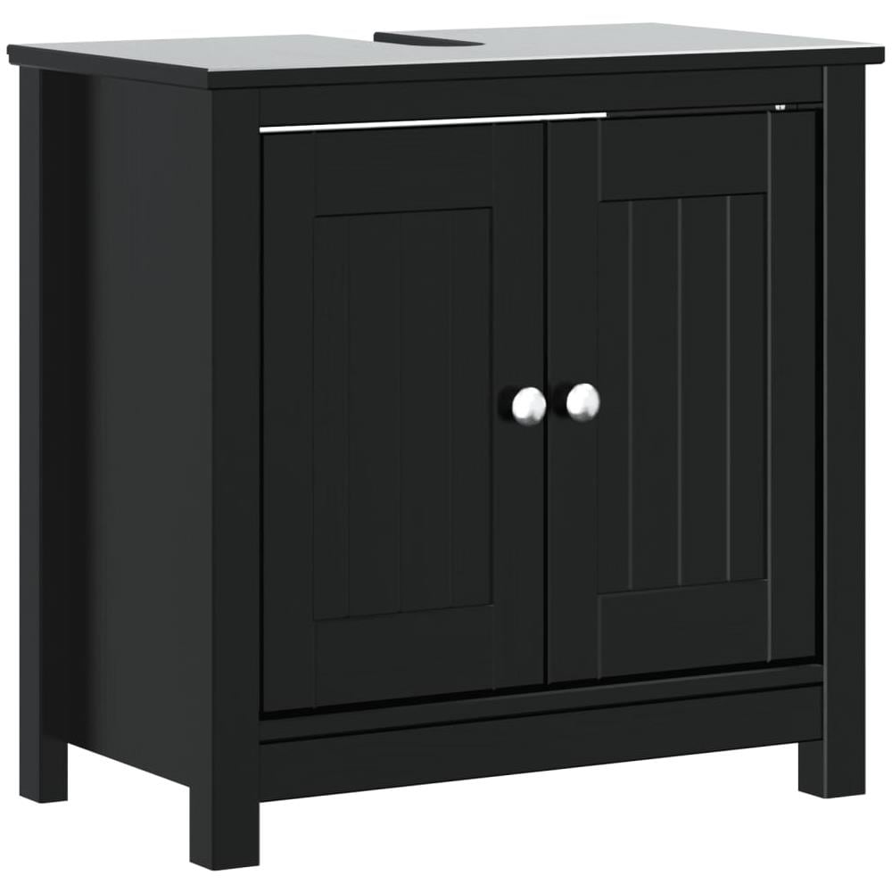 Mobile Lavabo Da Bagno Berg Nero 60x34x59cm Legno Massello Pino - Foto 2