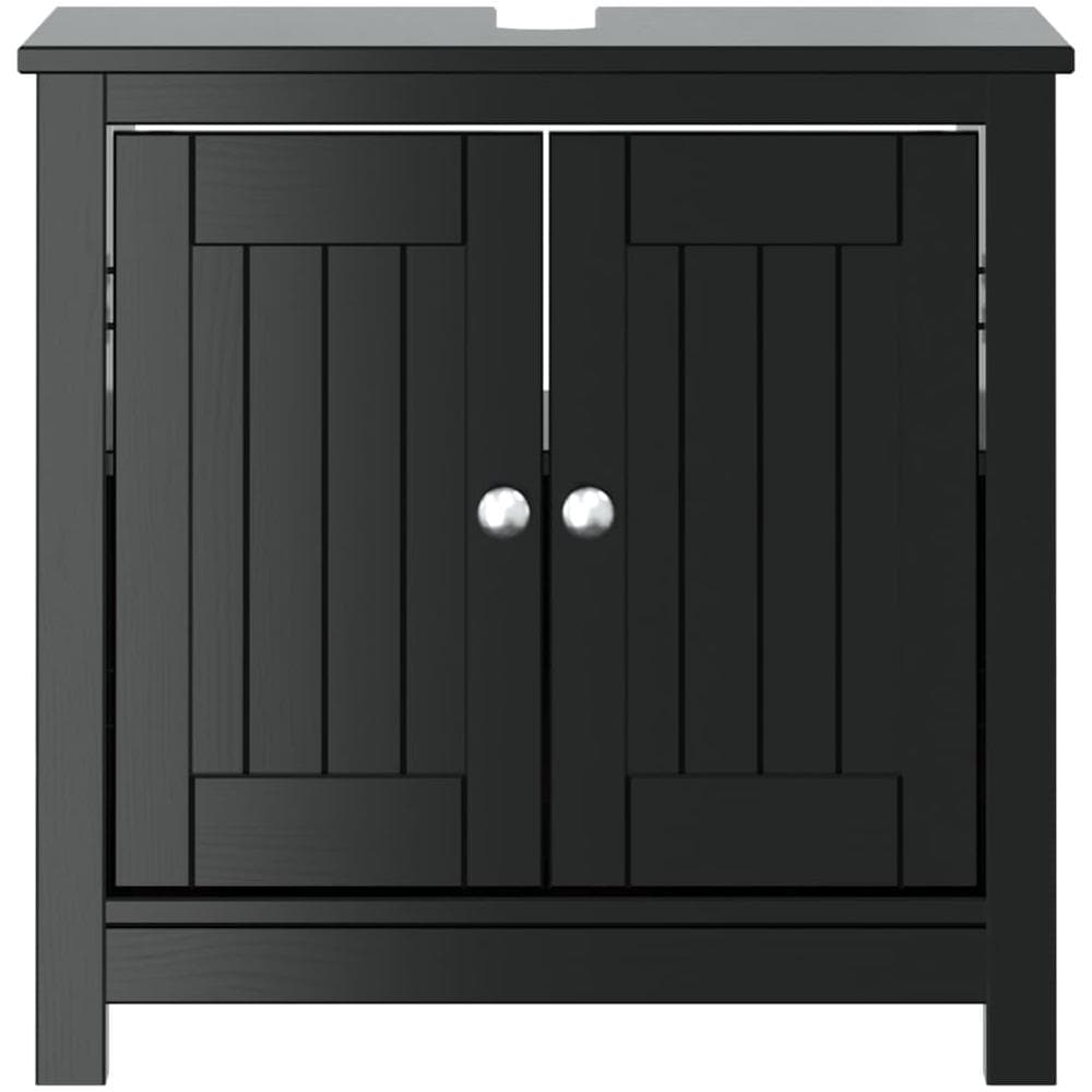 Mobile Lavabo Da Bagno Berg Nero 60x34x59cm Legno Massello Pino - Foto 3