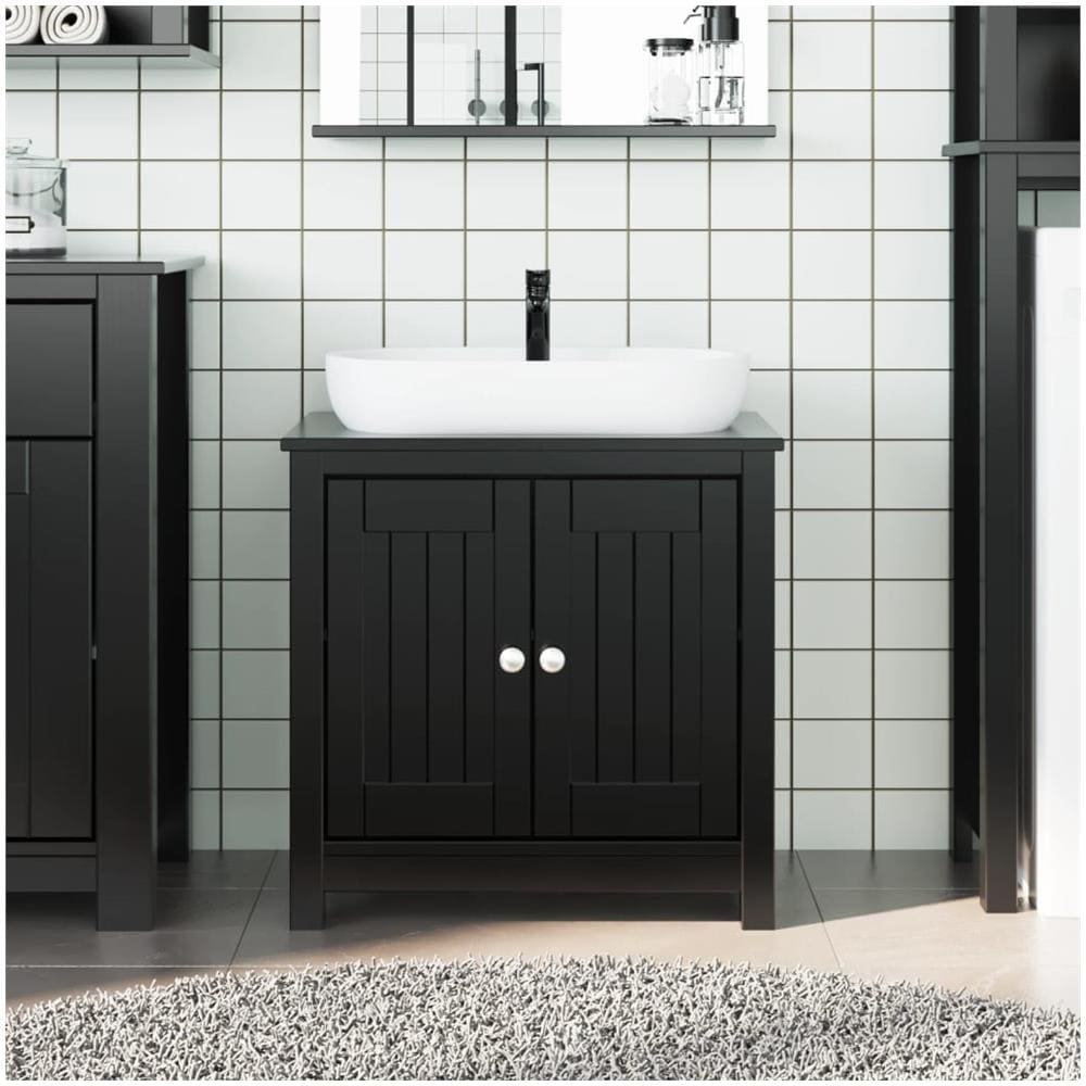 Mobile Lavabo Da Bagno Berg Nero 60x34x59cm Legno Massello Pino - Foto 1