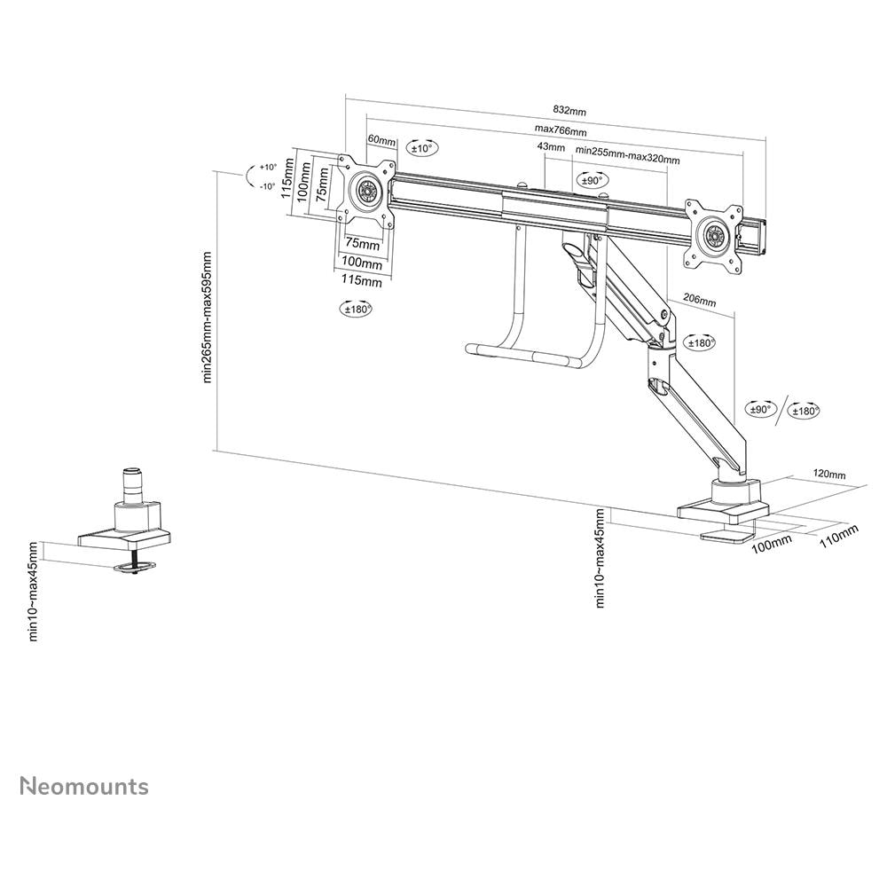 NM-D775DXWHITE Supporto da Scrivania con Maniglia e Molla a Gas per Schermi LCD /LED /TFT fino a 32" Colore Bianco - Foto 10