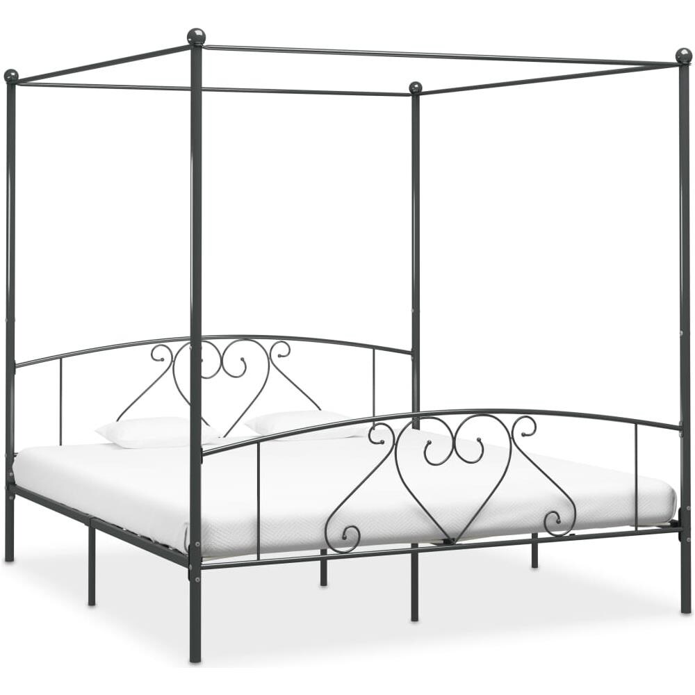 Letto A Baldacchino Grigio In Metallo 180x200 Cm - Foto 1