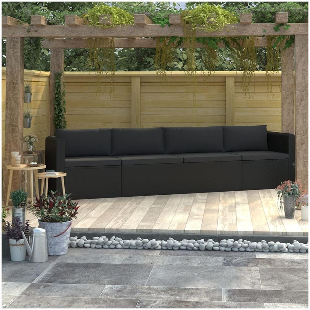 Set Divani Da Giardino 4 Pz Con Cuscini In Polyrattan Nero - Foto 1