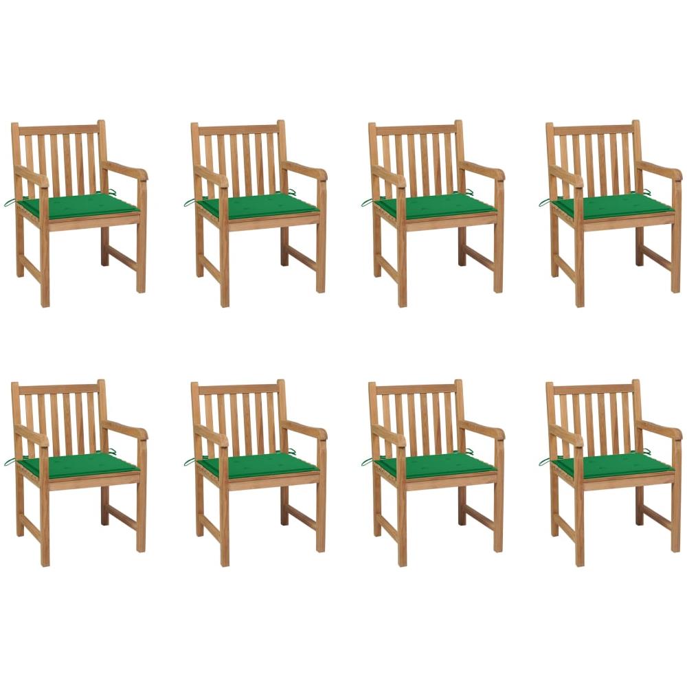 Sedie da Giardino 8 pz con Cuscini Verdi in Massello di Teak - Foto 1