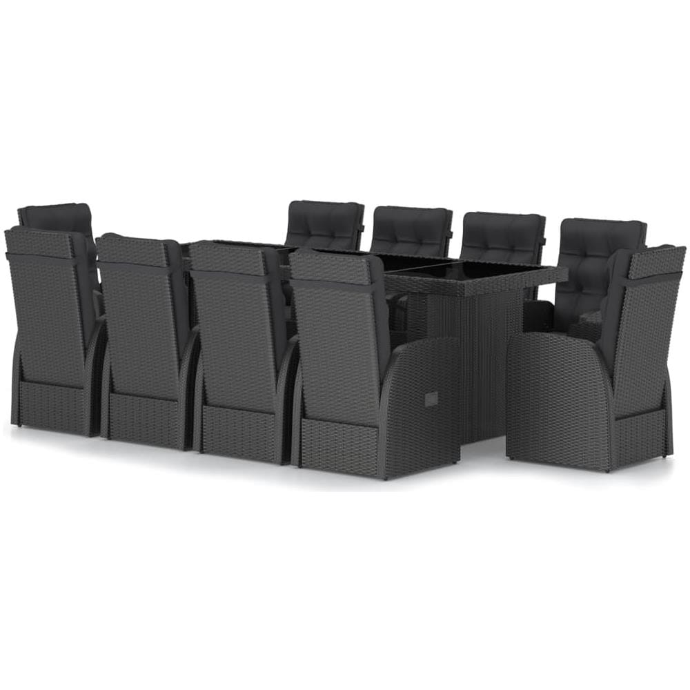 Set da Pranzo da Giardino 11 pz con Cuscini in Polyrattan Nero - Foto 1