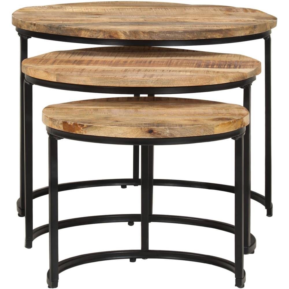 Tavolini Impilabili 3 Pz In Legno Di Mango Grezzo - Foto 3