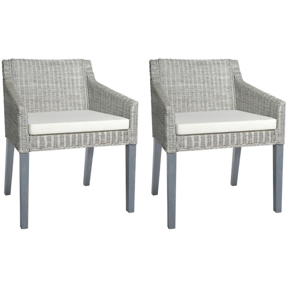 Sedie da Pranzo con Cuscini 60 x 60 x 79 cm 2 pz Grigi in Rattan Naturale - Foto 1