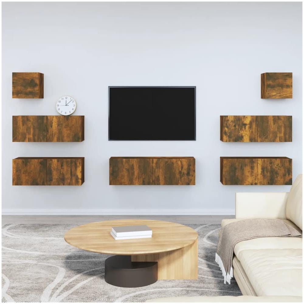 Set Di Mobili Porta Tv 7 Pz Rovere Fumo In Legno Multistrato - Foto 1