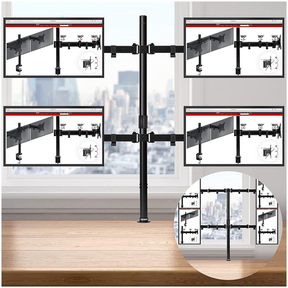 Dmt154 Bk Supporto Da Scrivania Per Monitor 13""-27"" | Per 4 Schermi Fino A 8kg | Altezza Regolabile | Staffa Da 100 Cm | Inclinazione +90° / -35°, Rotazione 180°, Rotazione 360° - Foto 7