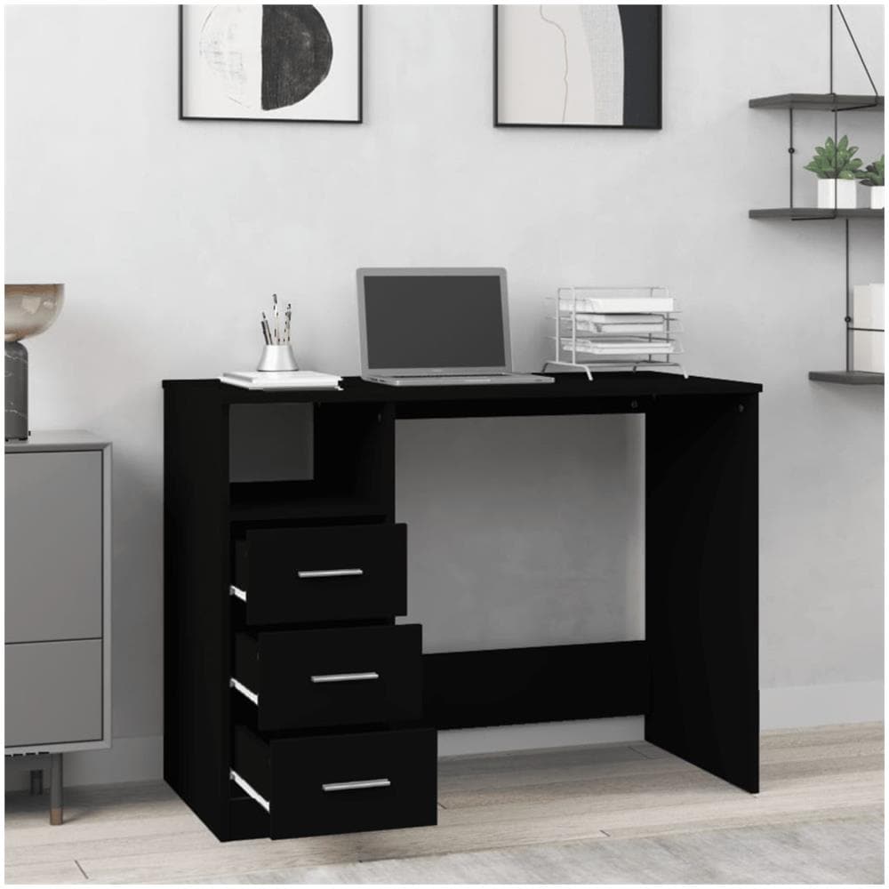 Scrivania Con Cassetti Nera 102x50x76 Cm In Legno Multistrato - Foto 9