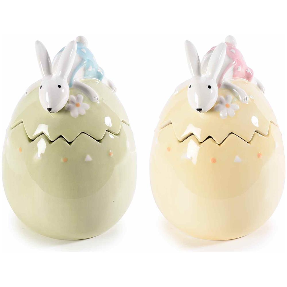 Barattoli Da Cucina In Ceramica A Forma Di Uovo Con Coniglietti Per Biscotti, Spezie, Alimenti Idea Regalo Pasqua, Primavera Set Da 2 - Foto 1