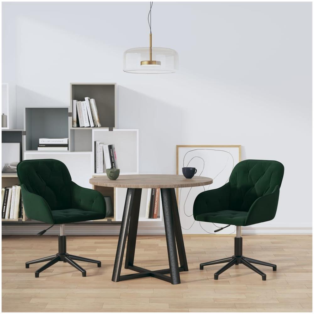 Sedie Da Pranzo Girevoli 2 Pz Verde Scuro In Velluto - Foto 1