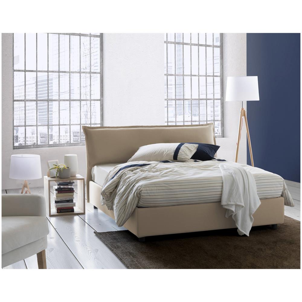 Letto Matrimoniale Clio, Letto Contenitore Sfoderabile Con Testiera E Giroletto Contenitore Imbottiti, 100% Made In Italy, Adatto Per Materasso 160x190 Cm, Beige - Foto 1