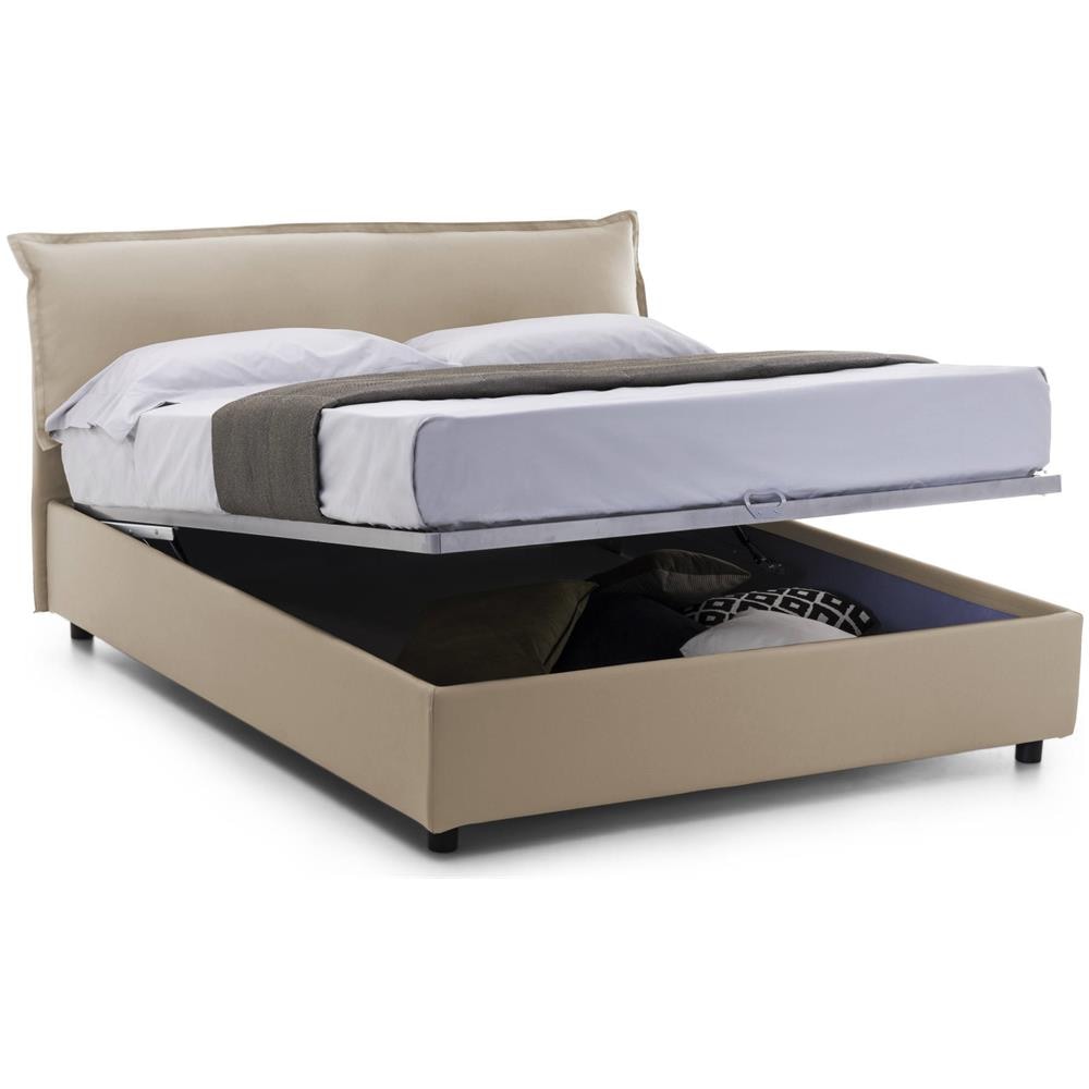 Letto Matrimoniale Clio, Letto Contenitore Sfoderabile Con Testiera E Giroletto Contenitore Imbottiti, 100% Made In Italy, Adatto Per Materasso 160x190 Cm, Beige - Foto 4