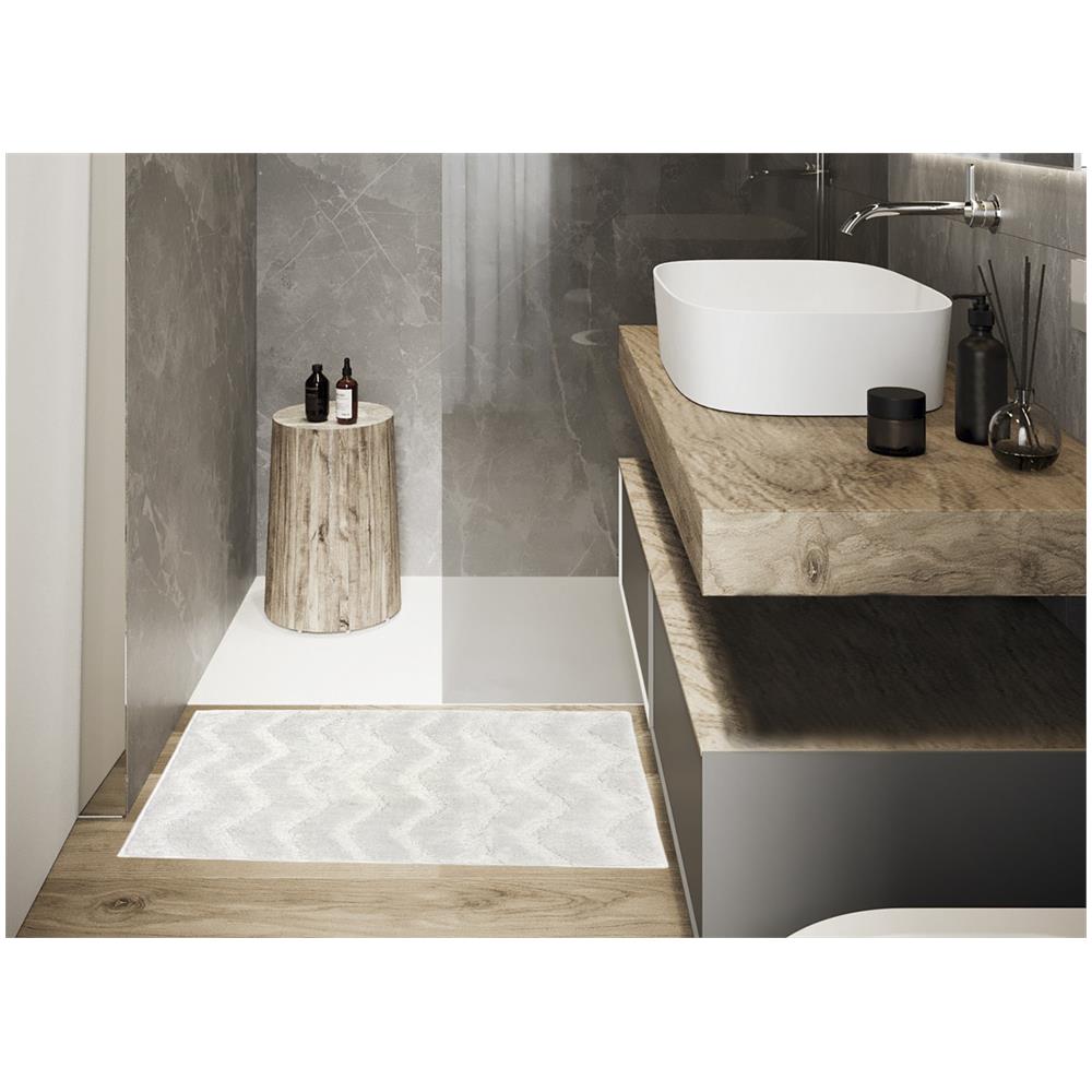 Tappeto Casa Bagno Morbido In Tinta Unita Zig Zag Modello Zigzagaria Vari Colori 60x120 Bianco - Foto 2