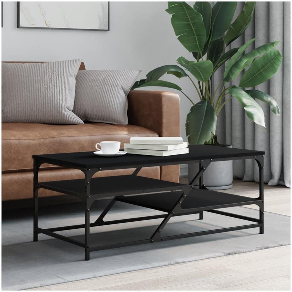 Tavolino Da Salotto Nero 100x49x40 Cm In Legno Multistrato - Foto 1