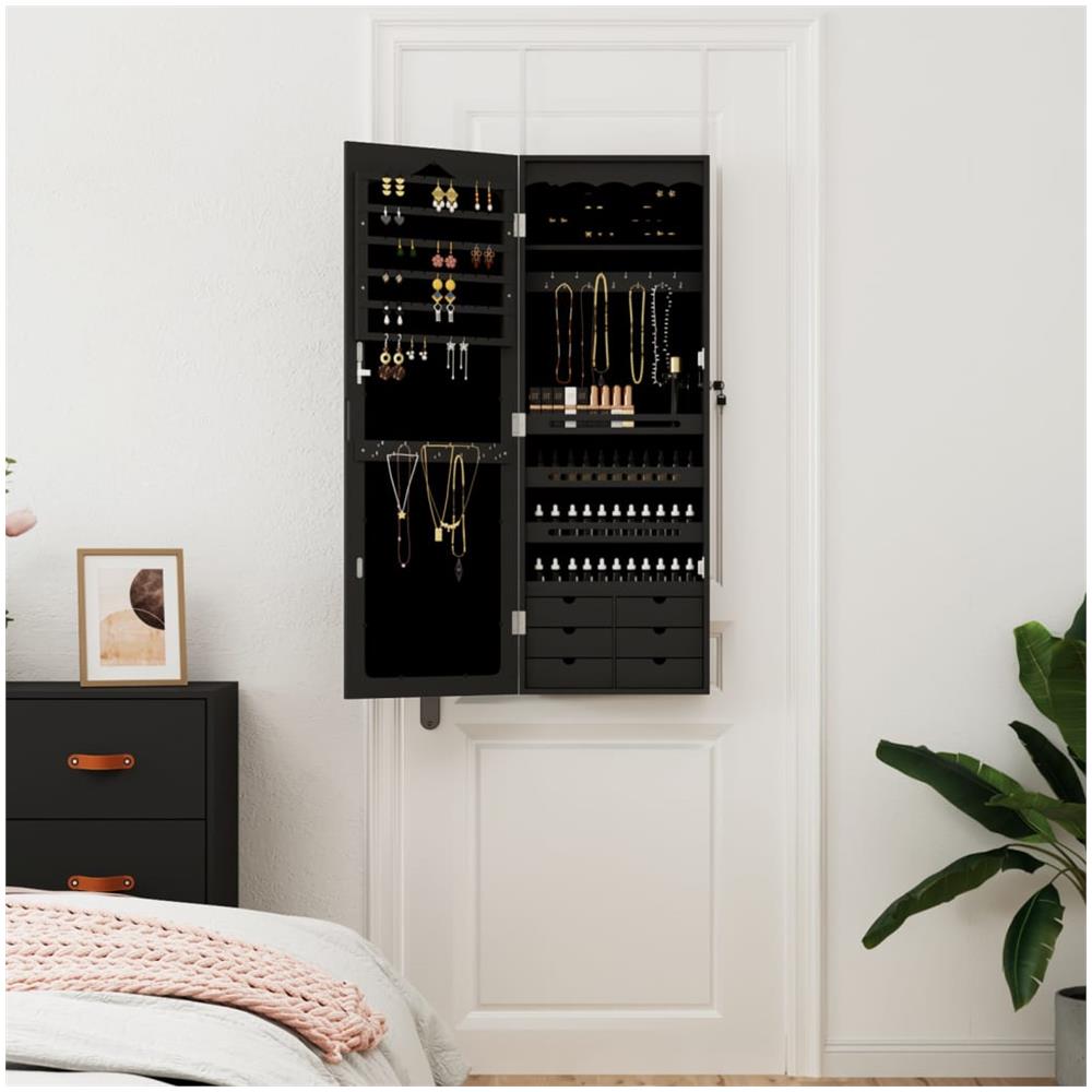 Armadio Portagioie Con Specchio A Muro Nero 37,5x10x106 Cm - Foto 3