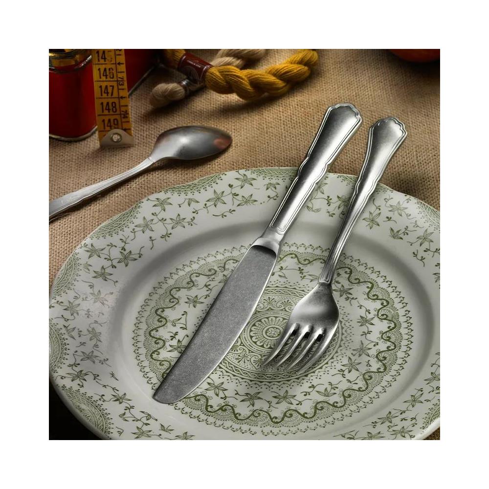 Settecento Stone Washed Posate da tavola in acciaio con finitura vintage Confezione - Set da 24 Pezzi - 6 Posti Tavola - Confezione Regalo Made in Italy - Foto 2