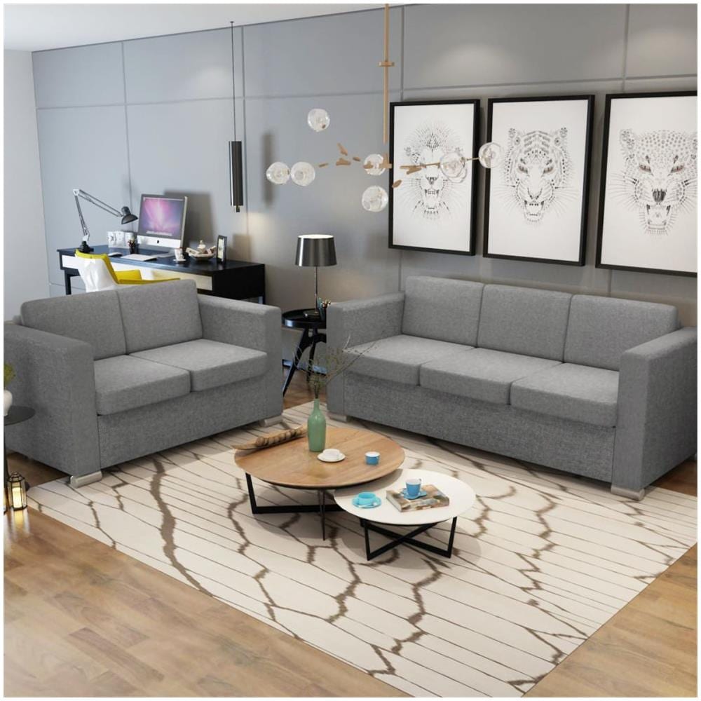 2 Pz Set Di Divani In Stoffa Grigio Chiaro - Foto 1