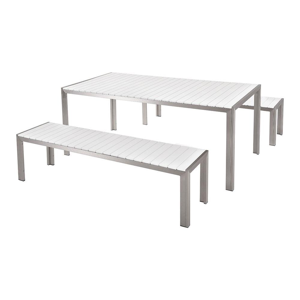 Set Di Tavolo E Panche Da Giardino In Alluminio E Legno Sintetico Bianco Nardo - Foto 1