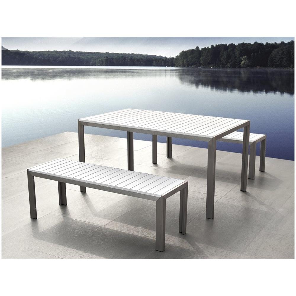 Set Di Tavolo E Panche Da Giardino In Alluminio E Legno Sintetico Bianco Nardo - Foto 2