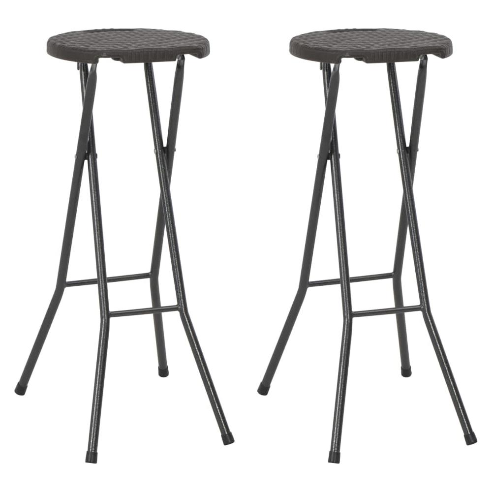 Sgabelli Da Bar Pieghevoli 2 Pz Hdpe E Acciaio Marroni Rattan - Foto 1