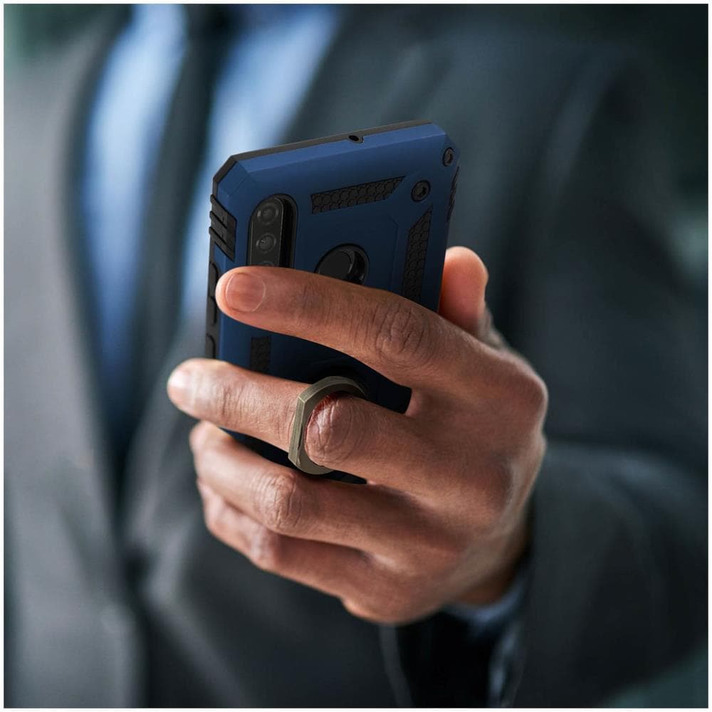 Cover Huawei P30 Lite Bi-materia Rigida Morbida Anello Magnetico Stand Blu - Foto 2