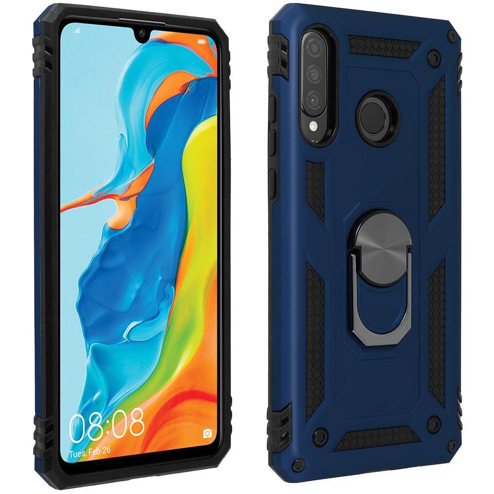 Cover Huawei P30 Lite Bi-materia Rigida Morbida Anello Magnetico Stand Blu - Foto 1