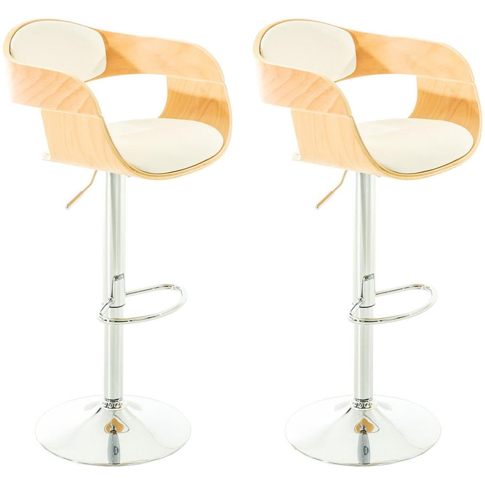 Set 2 Sgabelli rétro Kingston con Braccioli I Sgabelli Bar Girevole 360° in Similpelle E Legno I Coppia Sgabelli Alti Bancone Regolabili 63-77 CM Natura / Bianco - Foto 1