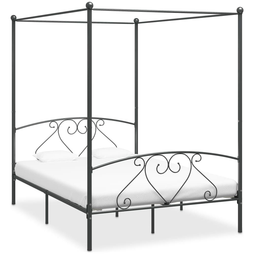 Letto A Baldacchino Grigio In Metallo 160x200 Cm - Foto 1
