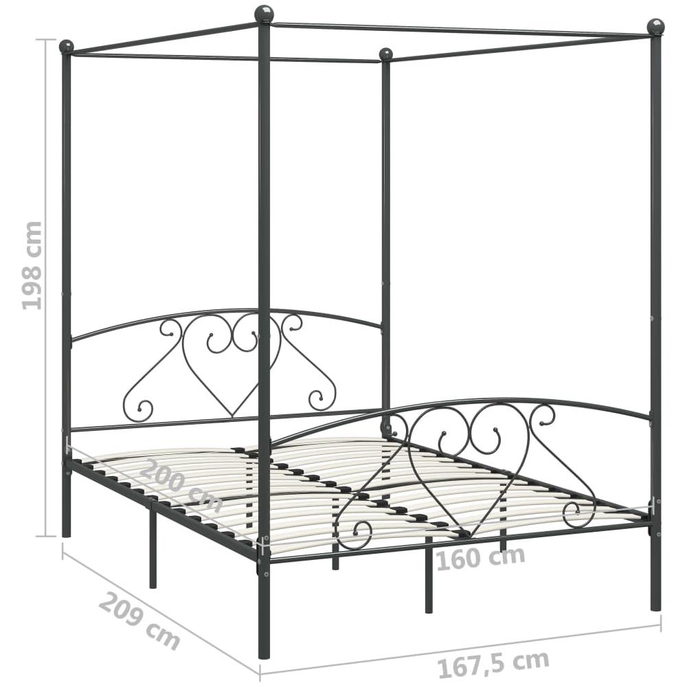 Letto A Baldacchino Grigio In Metallo 160x200 Cm - Foto 5