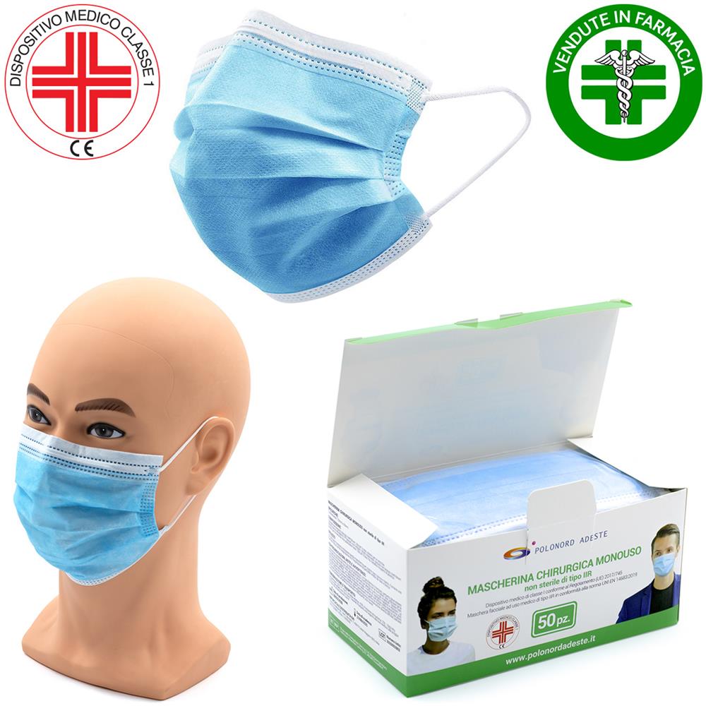 50 mascherine monouso Monouso A 3 Strati Di Tipo Iir Resistenti Agli Spruzzi E Conformi Alla Normativa Uni En 14683:2019+ac: 2019 E Iso 10993 | Potere Filtrante Bfe >98% - Foto 1