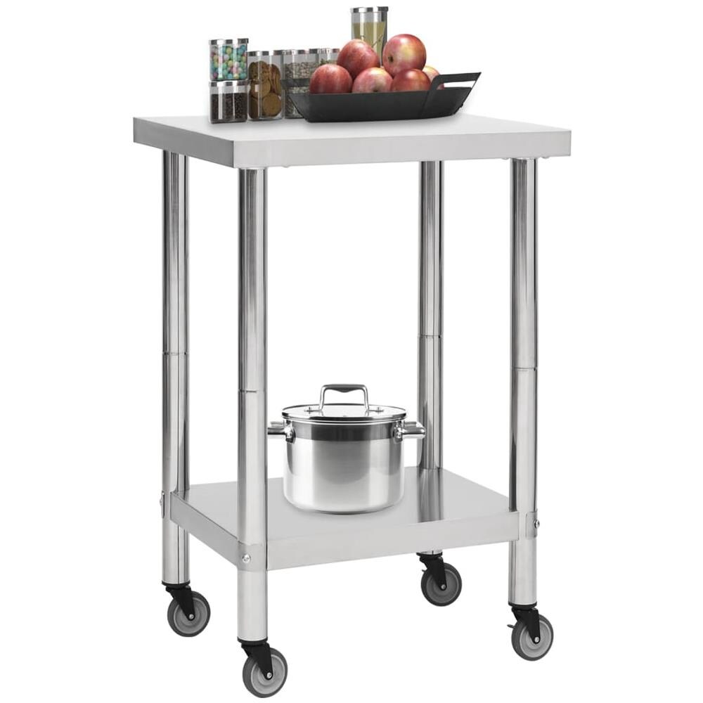 Tavolo Da Lavoro Cucina Con Ruote 60x60x85 Cm In Acciaio Inox - Foto 2