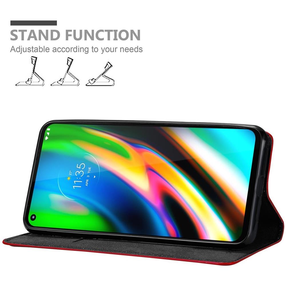 Custodia Compatibile Con Motorola Moto G9 Plus In Rosso Mela - Coperchio Protettiva Con Chiusura Magnetica, Funzione Stand E Tasca Per Le Carte - Foto 2