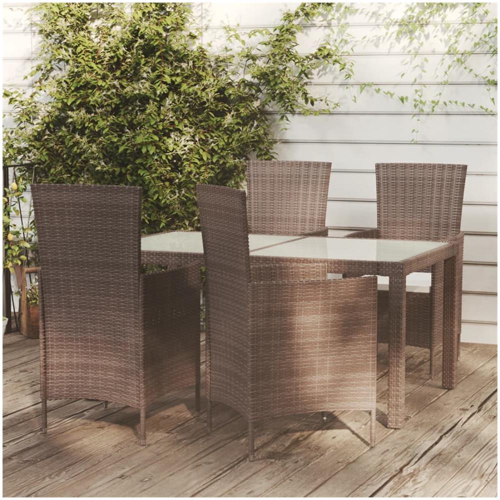 Set Mobili Da Giardino 5 Pz Con Cuscini In Polyrattan Marrone - Foto 1