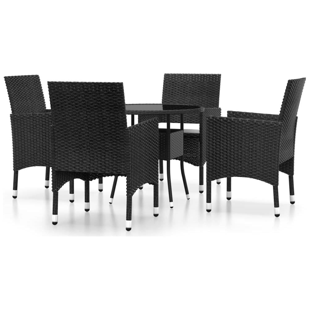 Set Da Pranzo Per Giardino 5 Pz In Polyrattan Nero - Foto 1