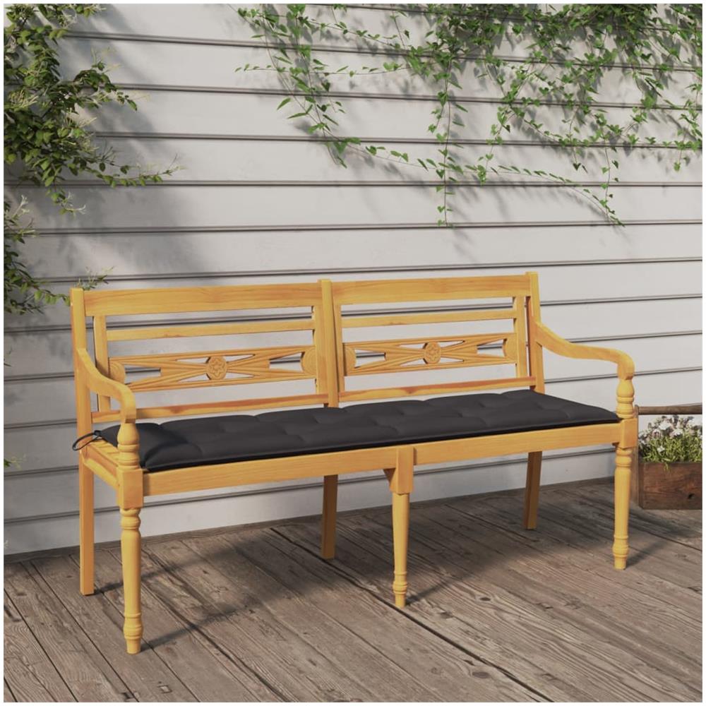 Panchina Batavia Cuscino Antracite 150 Cm Legno Massello Teak - Foto 1