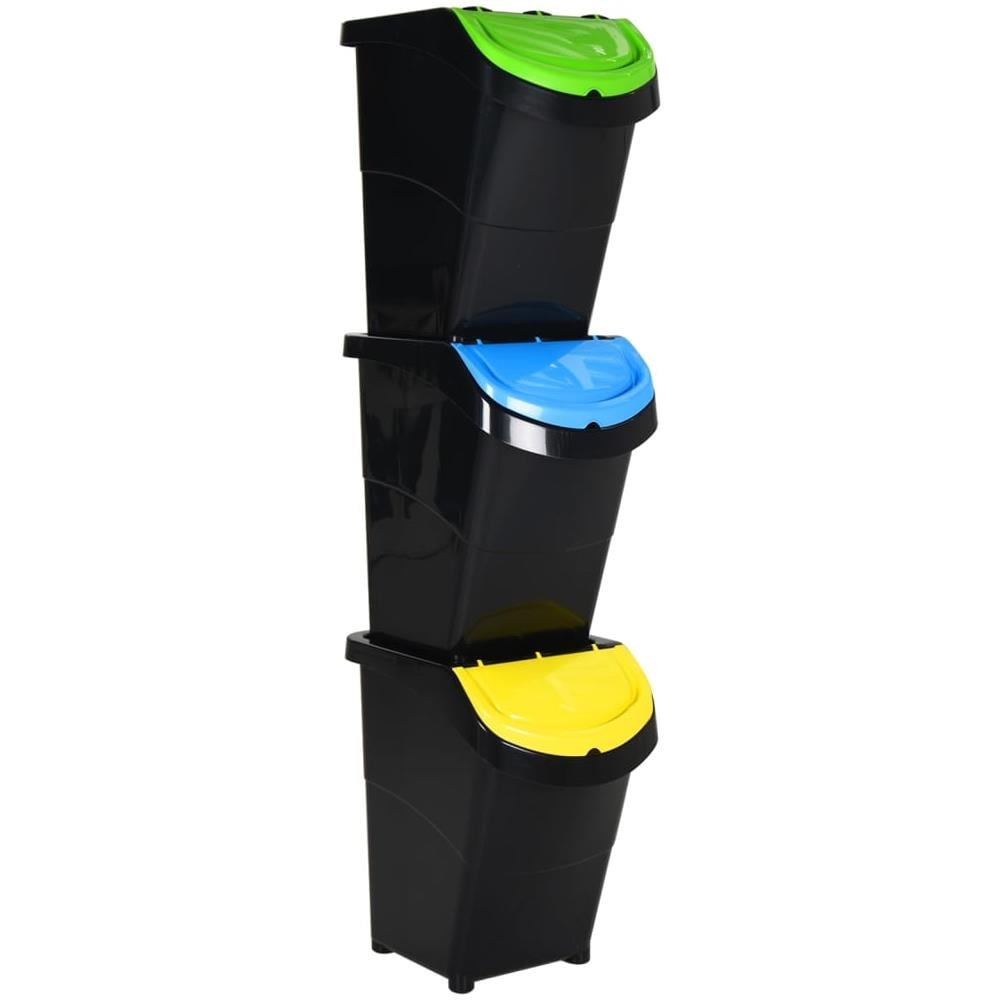Cestini Per Rifiuti Impilabili Con Coperchi 3pz Neri Pp 120l - Foto 1