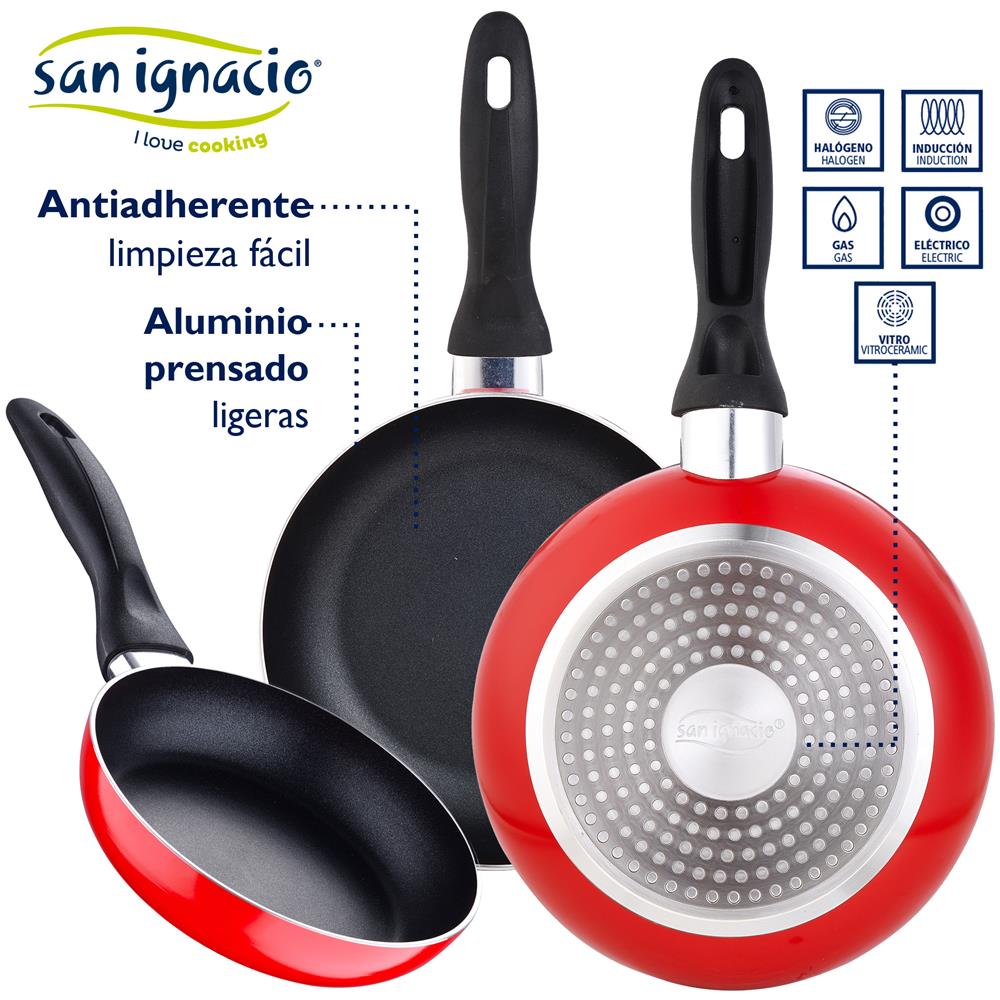 Kenia Set Di 7 Pezzi In Acciaio Vetrificato Con Padella (16/20/24 Cm) San Ignacio Navy Red In Alluminio Stampato - Foto 8