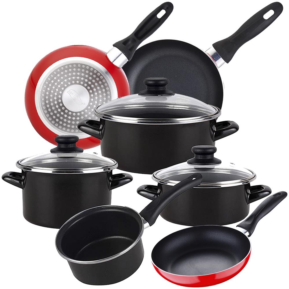 Kenia Set Di 7 Pezzi In Acciaio Vetrificato Con Padella (16/20/24 Cm) San Ignacio Navy Red In Alluminio Stampato - Foto 1