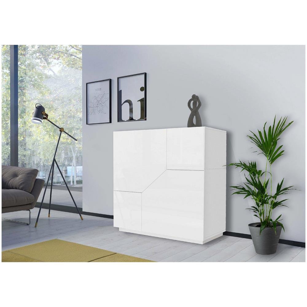 Credenza Domenico, Madia Da Cucina A 2 Ante Geometriche, Buffet Da Soggiorno, Madia Da Cucina, 100% Made In Italy, Cm 79x43h86, Bianco Lucido - Foto 1