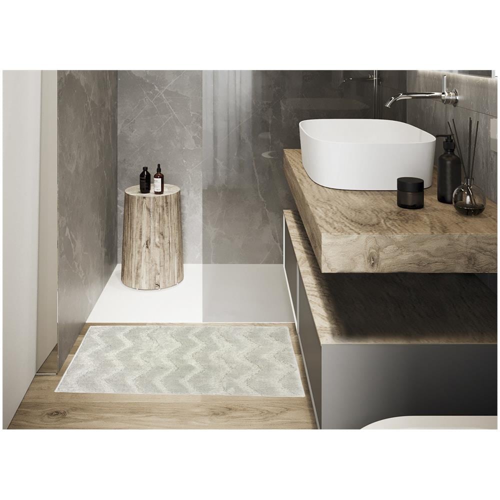 Tappeto Casa Bagno Morbido In Tinta Unita Zig Zag Modello Zigzagaria Vari Colori 60x120 Grigio - Foto 2