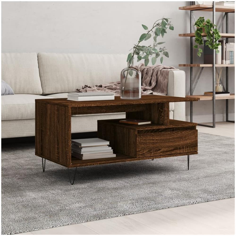 Tavolino Salotto Rovere Marrone 90x49x45 Cm Legno Multistrato - Foto 1